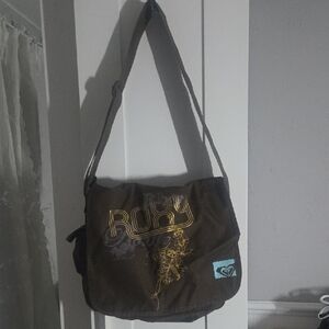 Roxy Dark Brown Messenger Bag with Yellow Accents
